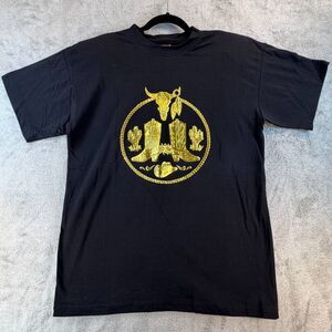 Vintage 90s Western Cowboy T Shirt Black Gold Graphic One Size Cotton Tee